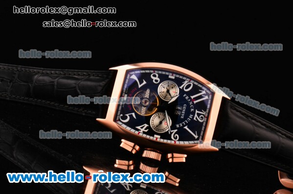Franck Muller Casablanca Automatic Rose Gold Case with Black Dial and White Number Marking-Black Leather Strap - Click Image to Close